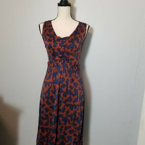 Boden Empire Waist Silk Blend Dress Blue Brown Floral Sleeveless Lined Size 2